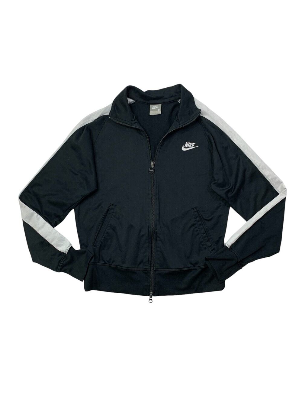 Vintage Nike Jacket Boys Youth M Medium Black White Mock Neck Track Full Zip Y2K